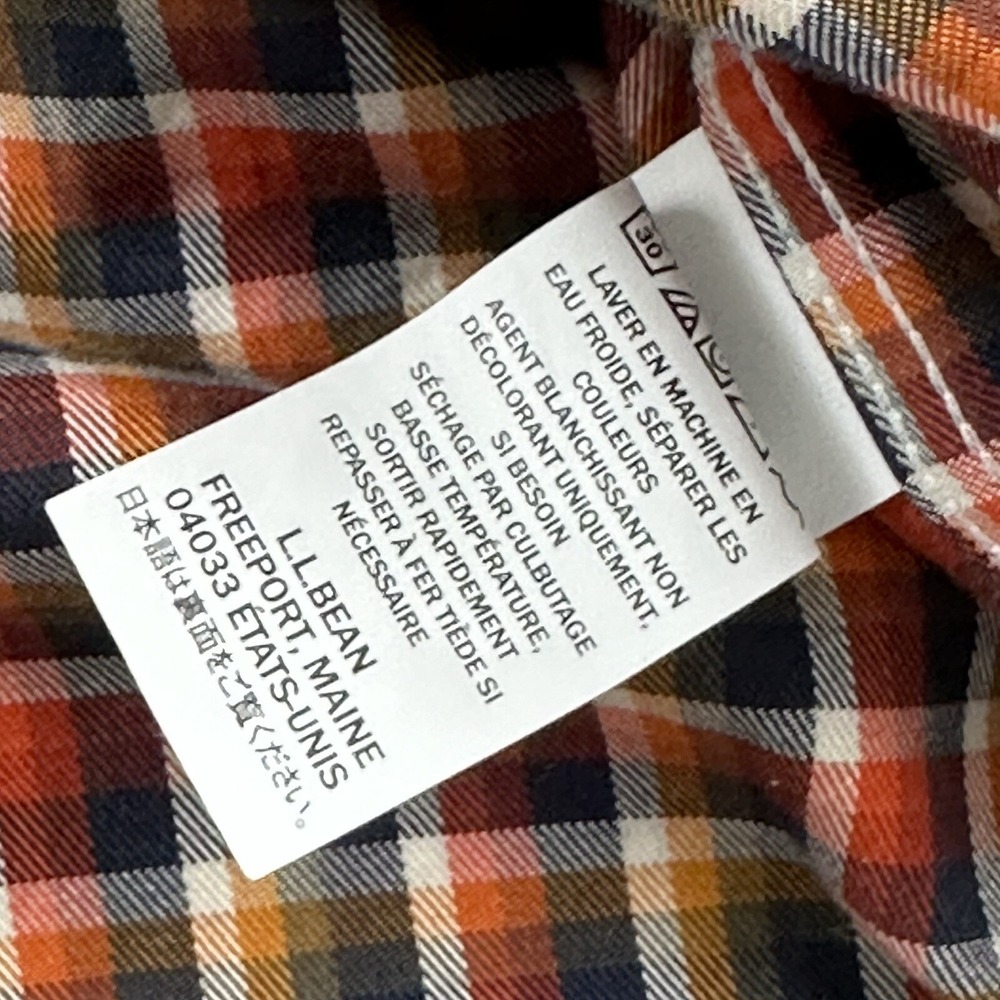 LL‎ Bean Plaid Sport Shirt Men Large TALL LT Black Orange Cotton Traditional Fit - Picture 7 of 10